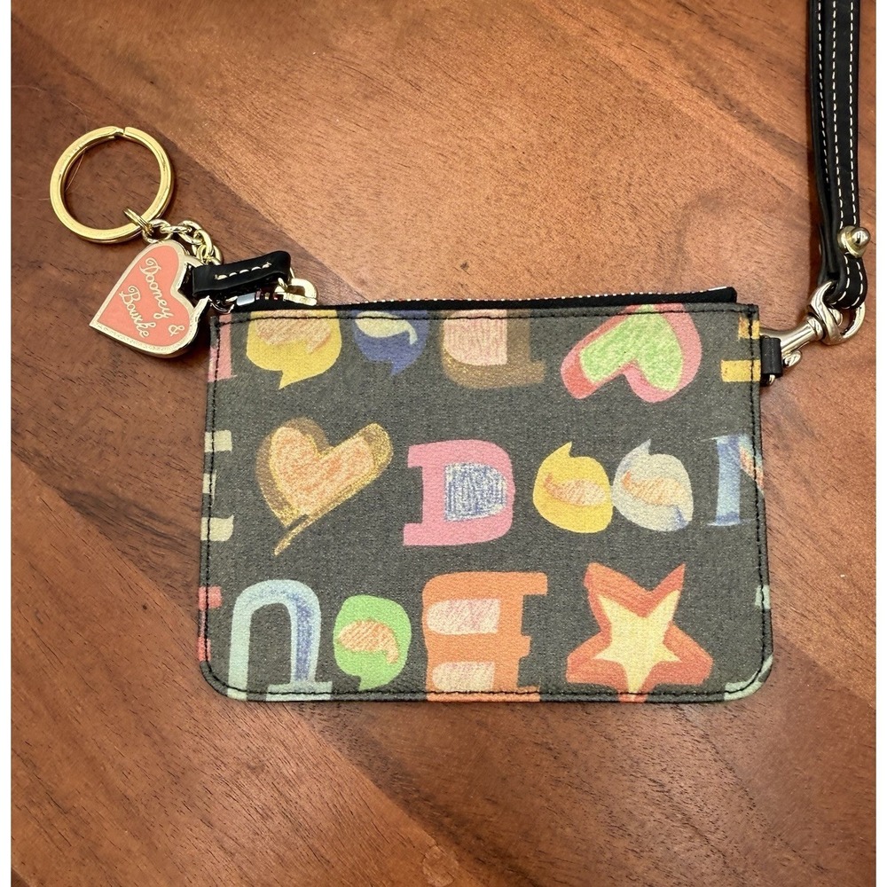 DOONEY & BOURKE Graffiti Doodle Coin Purse‎ Keychain Wristlet Y2K Coated Canvas